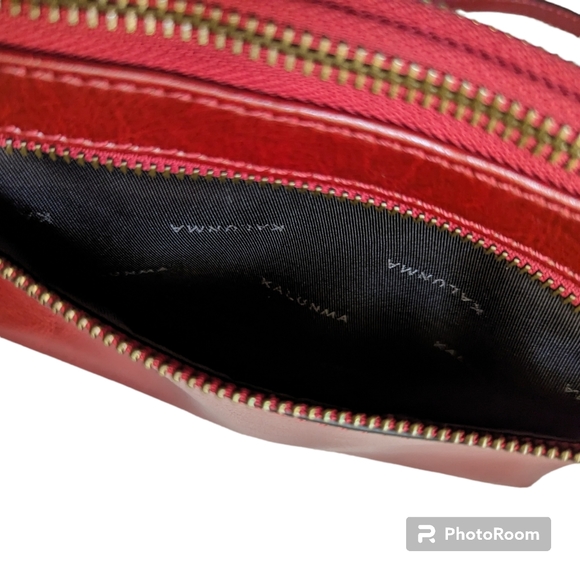 Red Smooth Oil Rich Leather Crossbody Purse Zip Top Multiple Pockets Sunflower - Picture 10 of 16